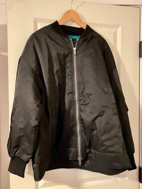 Free People Black Men's Bomber Jacket with Silver Zip